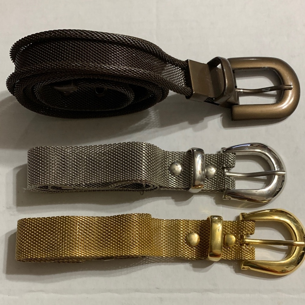 Set of 3 Metal Mesh Belts Gold/ silver/ brown 39 - 43 inches